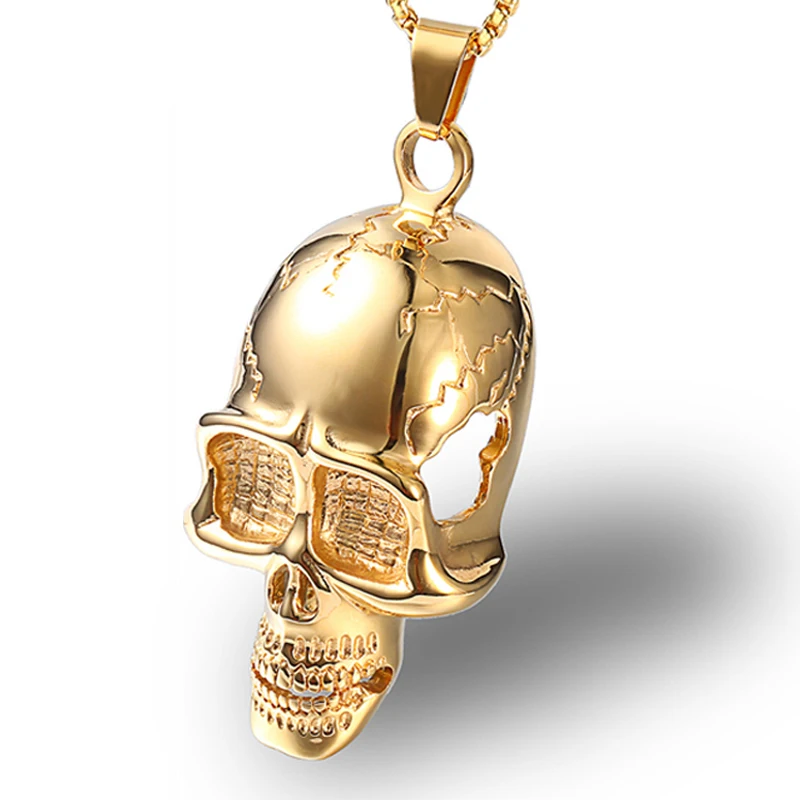 RIR мужской кулон череп байкер золотая голова большое ожерелье готические тяжелые