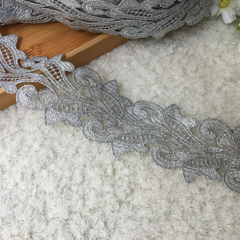 5 см/10 ярд серебристо серая Вышивка нитями универсальная кружевная отделка