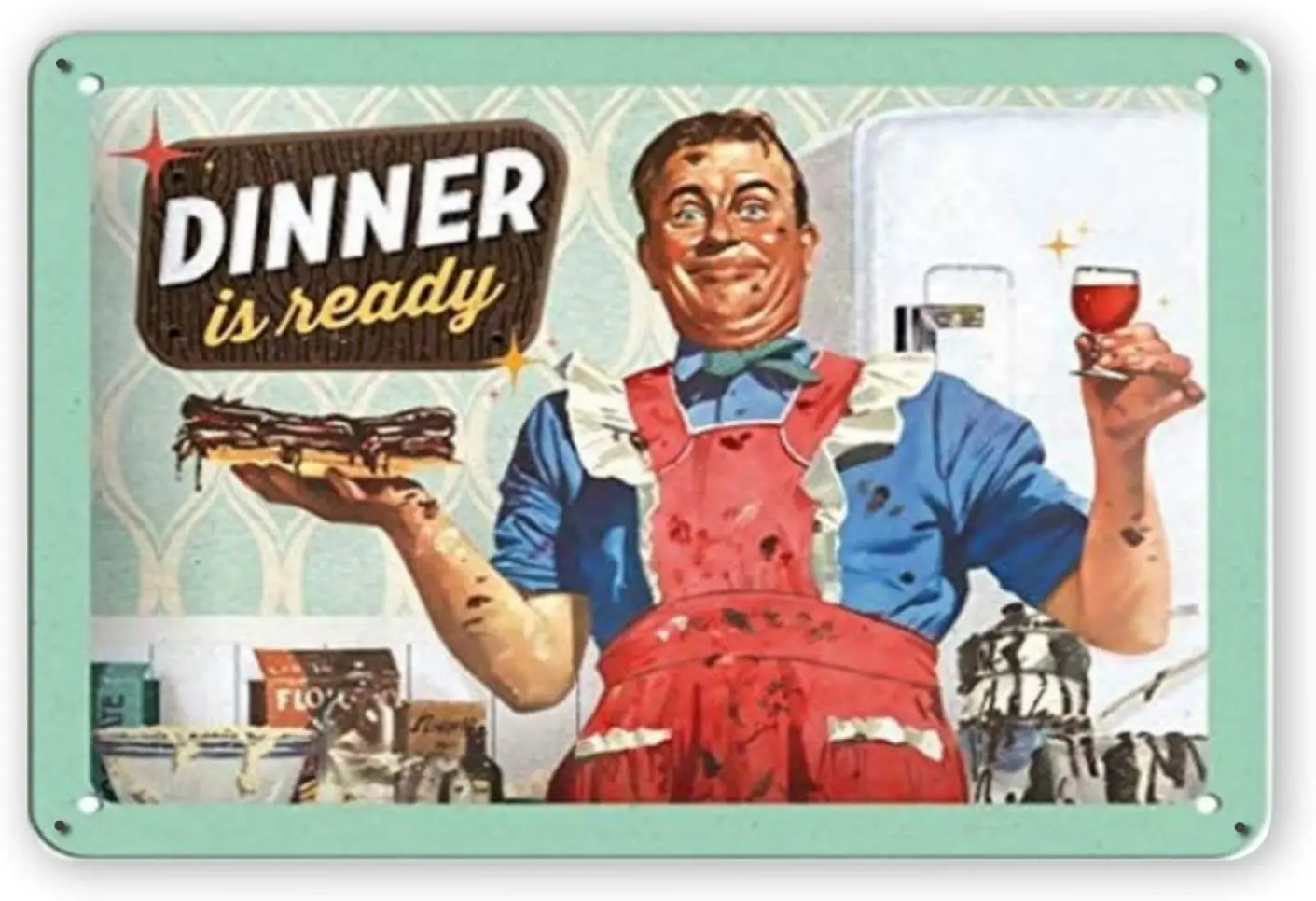 

Ovonetune Dinner is Ready Vintage Metal Tin Signs, Retro Art Tin Sign Decorations Plaque fo Bars Club Cafe Home Kitchen