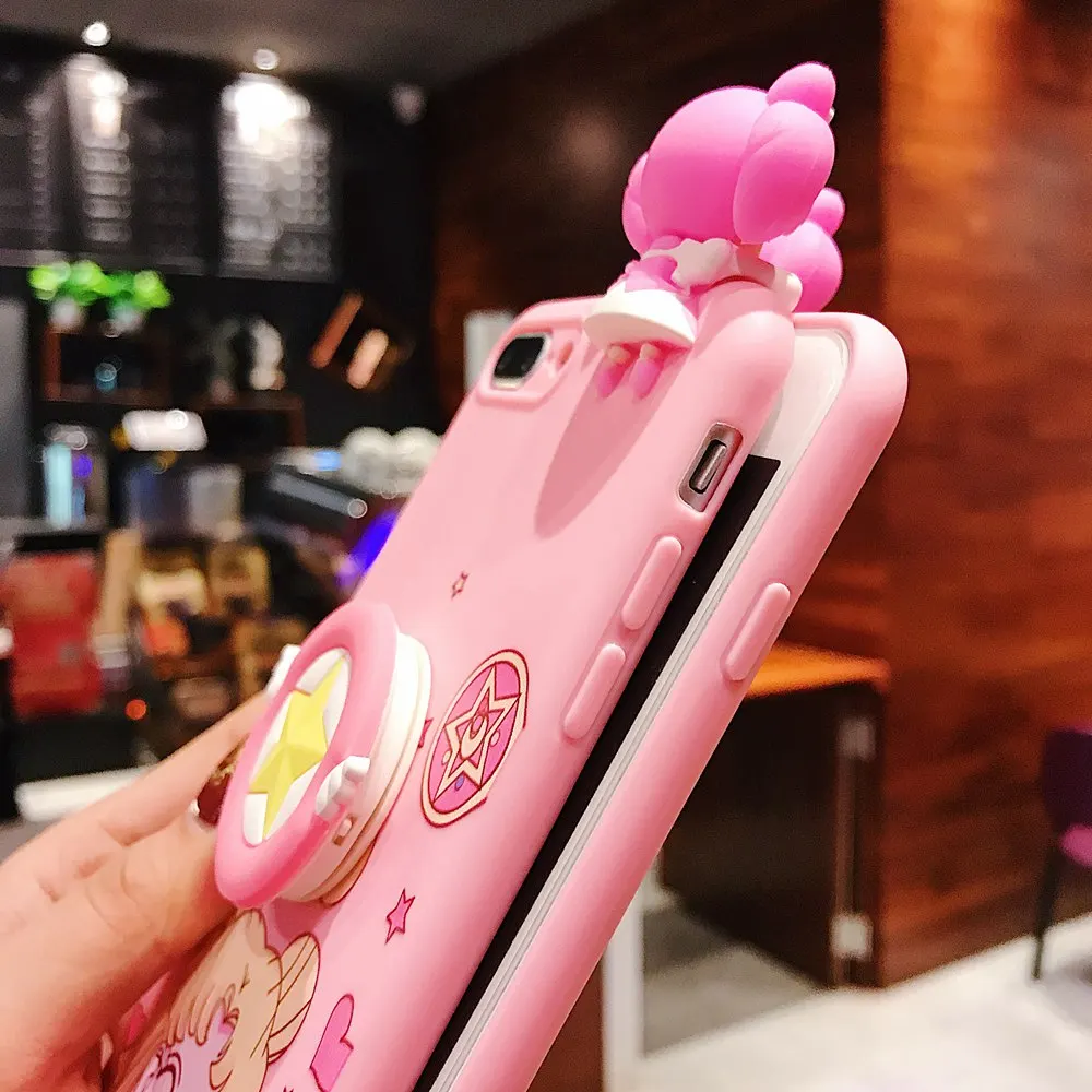

Cute Sailor Moon Pink Phone Case For Xiaomi Redmi 6 6A 5A 4A 5 Plus Note 6 7 4 4x DIY Doll Toys Cartoon Soft Cord Cover