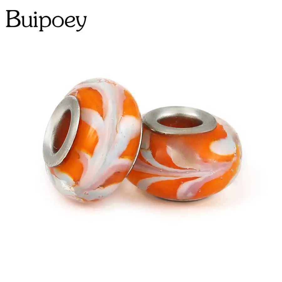 

Buipoey 2pcs Yellow Sandy Beach Pattern Beads Big Hole Straight Beaded Diy Bracelet Bangle & Necklace Jewelry Making Accessory