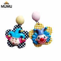 funny colorful cute circus clown flat resin candy color retro charm fashion creative drop earrings jewelry gift new