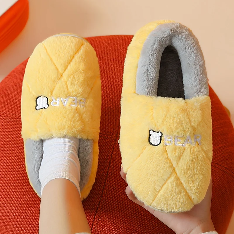 

Faux Fur Winter Warm Home Cotton Shoes Women Men Indoor Plush Slippers Soft Anti-slip Lovers Home Floor Slipper Slides