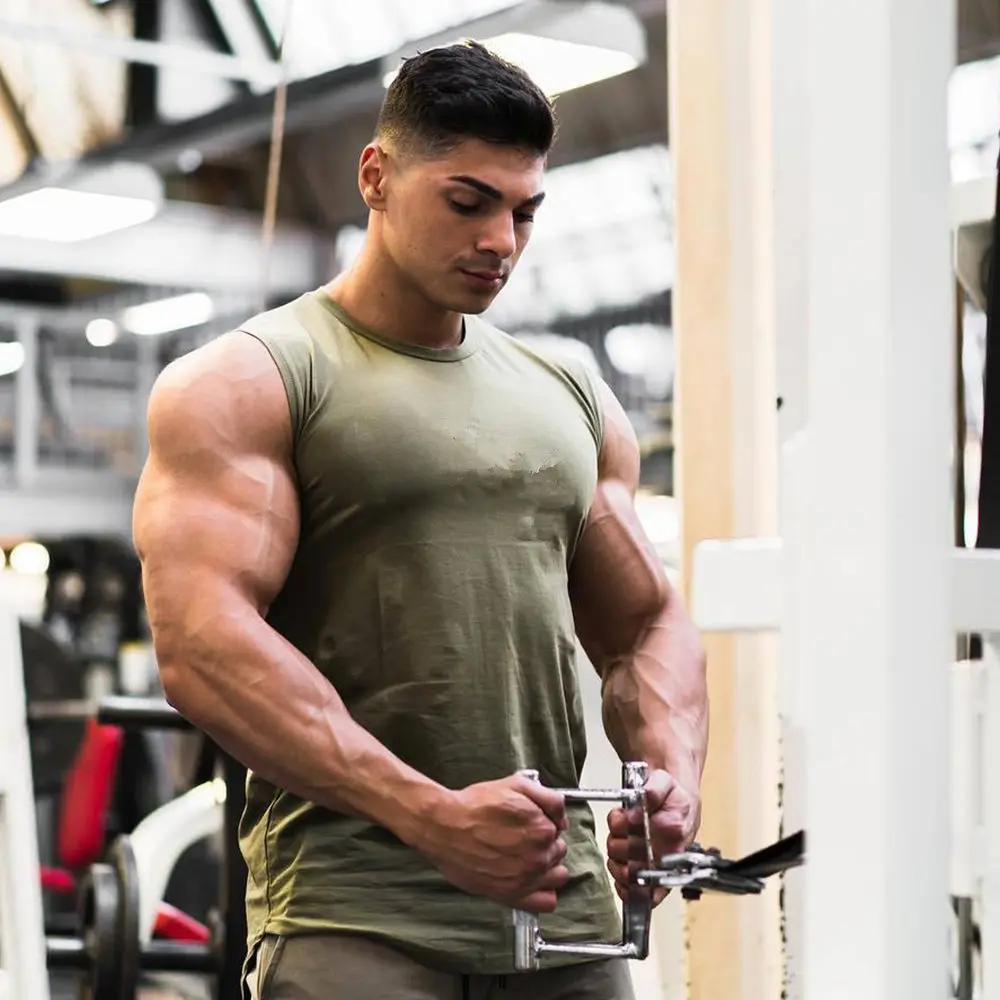 Мужская майка для тренажерного зала однотонная хлопковая фитнеса бодибилдинга