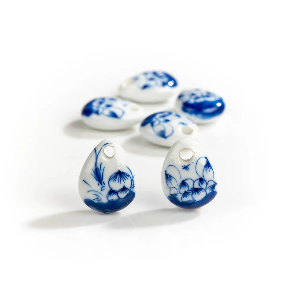

25#2pcs Blue and White Water Drop Ceramic Pendant Porcelain Beads Small Bag Beads Wholesale DIY Jewelry Accessories #XN257
