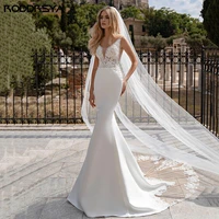 roddrsya mermaid wedding dresses sexy sweetheart backless lace appliques women satin illusion button long sweep train bride gown