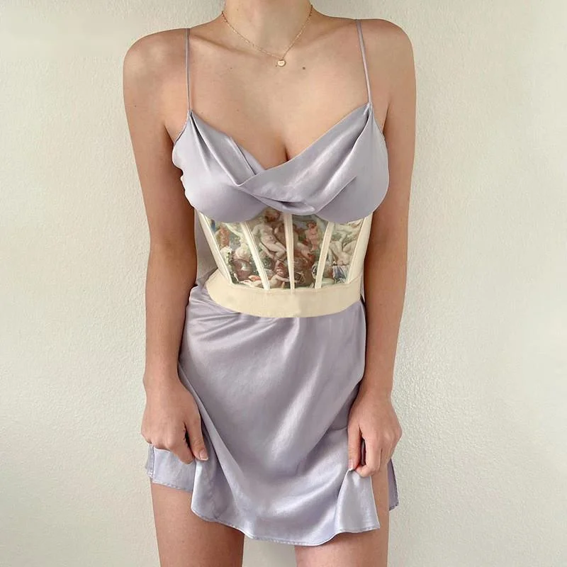 

Intimates Shaper Women Sexy Corset Top Summer 2021 Vintage Print Sleeveless Slim Waist Bustier Fashion Design Y2k Tank Crop Tops