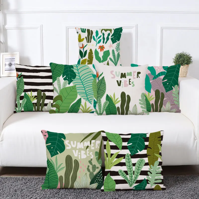 

Декоративный чехол для подушки с принтом тропических листьев, наволочка для дивана, домашний декор, хлопковая льняная квадратная наволочка