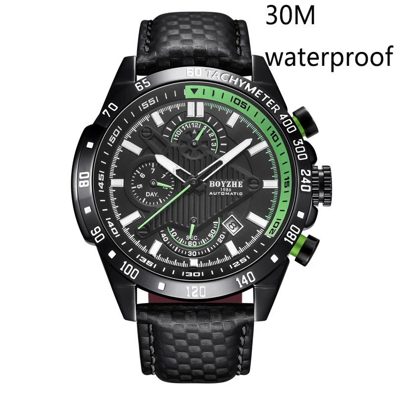 

Sport Chronograph Men's Watches Stainless Steel Band Wristwatch Big Dial Automatic Mechanical Clock with Luminous Pointers