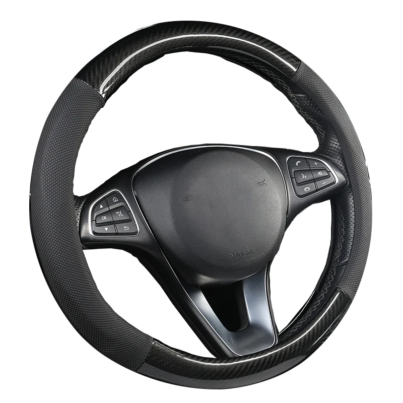 

Углеродное волокно, нескользящее, чехол рулевого колеса автомобиля, подходит для большинства рулевых колес, размер M 37-38 см, оплетка 14,5-15 дюй...