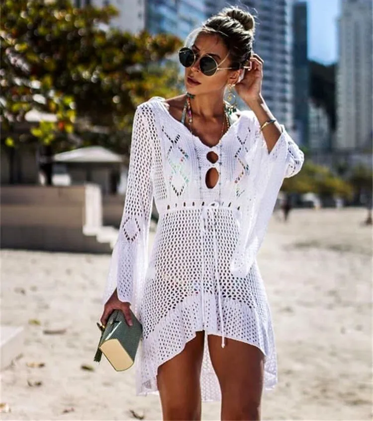 

Women Cover Up Bikini Swimsuit Cover-up Beach Bathing Suit Beach Wear Knitting Swimwear Mesh Beach Dress Tunic Robe beachwear