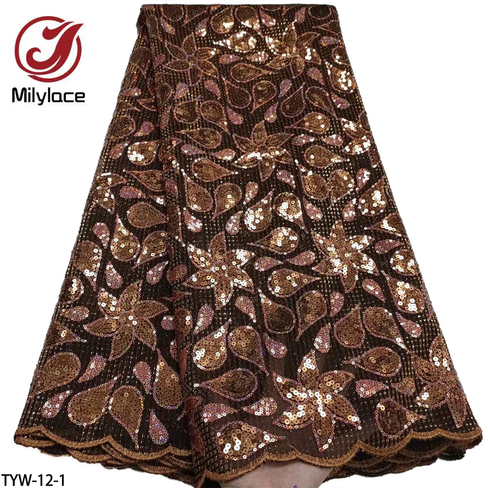

Latest Sequin Lace Fabric 2021 High Quality African Net Lace Mesh Fabric French Lace Fabrics for Party Dress TYW-12