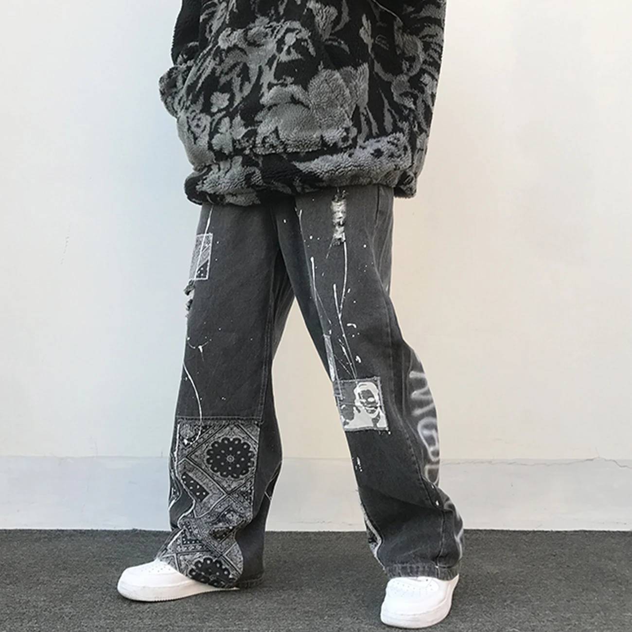 

Retro Denim Cashew Print Streetwear Jeans Harajuku Hip Hop Jogger Men's Pants