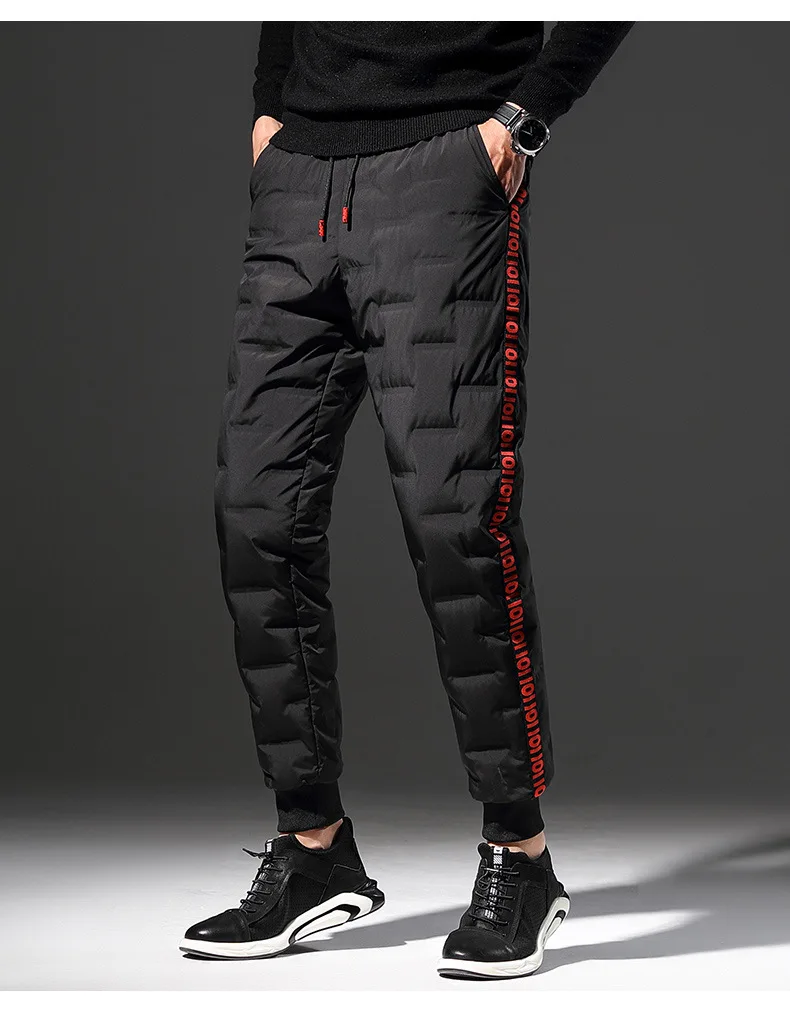 

Men's Down Pants Jogger Pants Winter Warm Quilting Trousers Drawstring Casual Sweatpants Male Sportive Pants