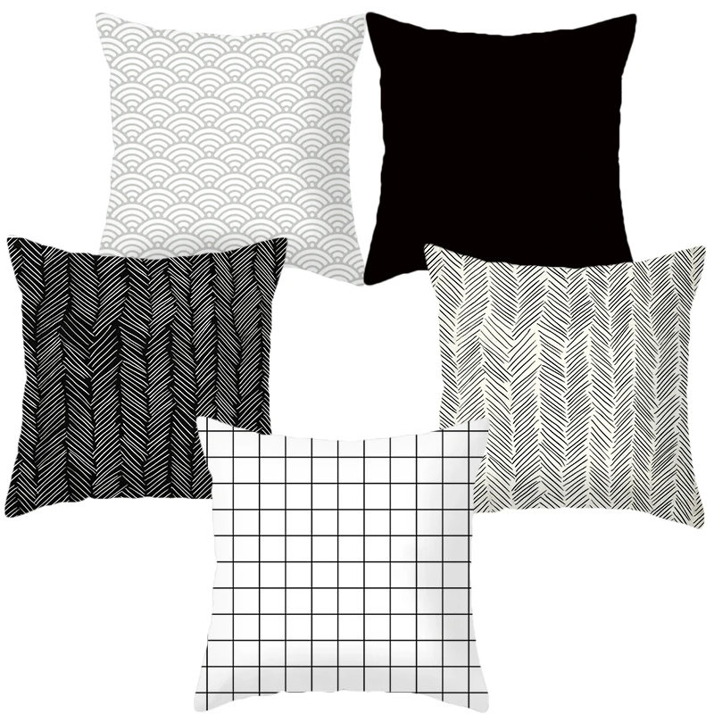 Плюшевый чехол для подушки с геометрическим принтом черные полосатые наволочки