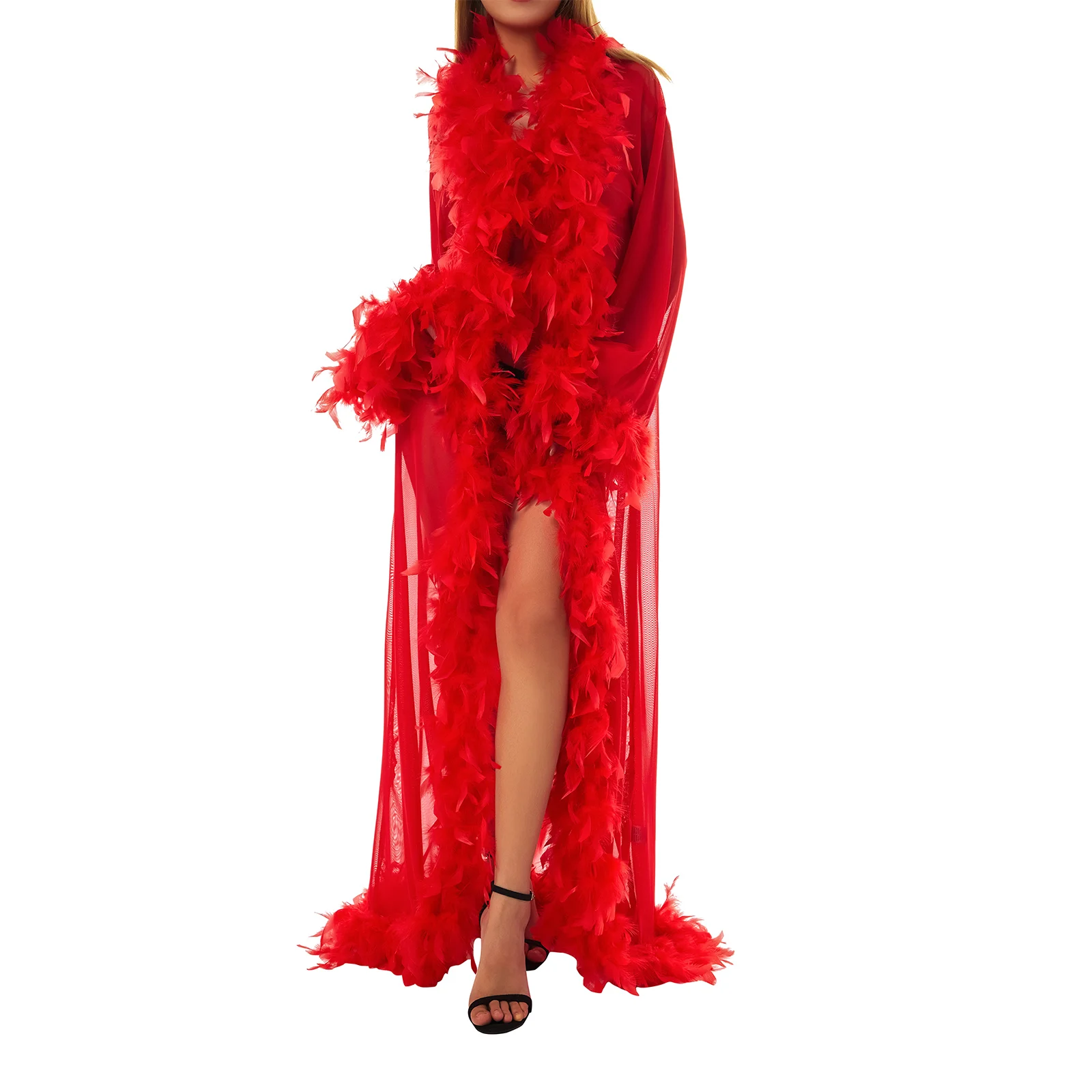 Новинка 2022 женский халат с перьями сексуальное кимоно прозрачные длинные ночные