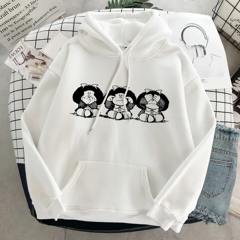 Kawaii Mafalda Anime Korean Fashion Hoodies Women Harajuku Spring Cartoon Long Sleeve Clothes Mafalda Graphics Sweetshirts Tops