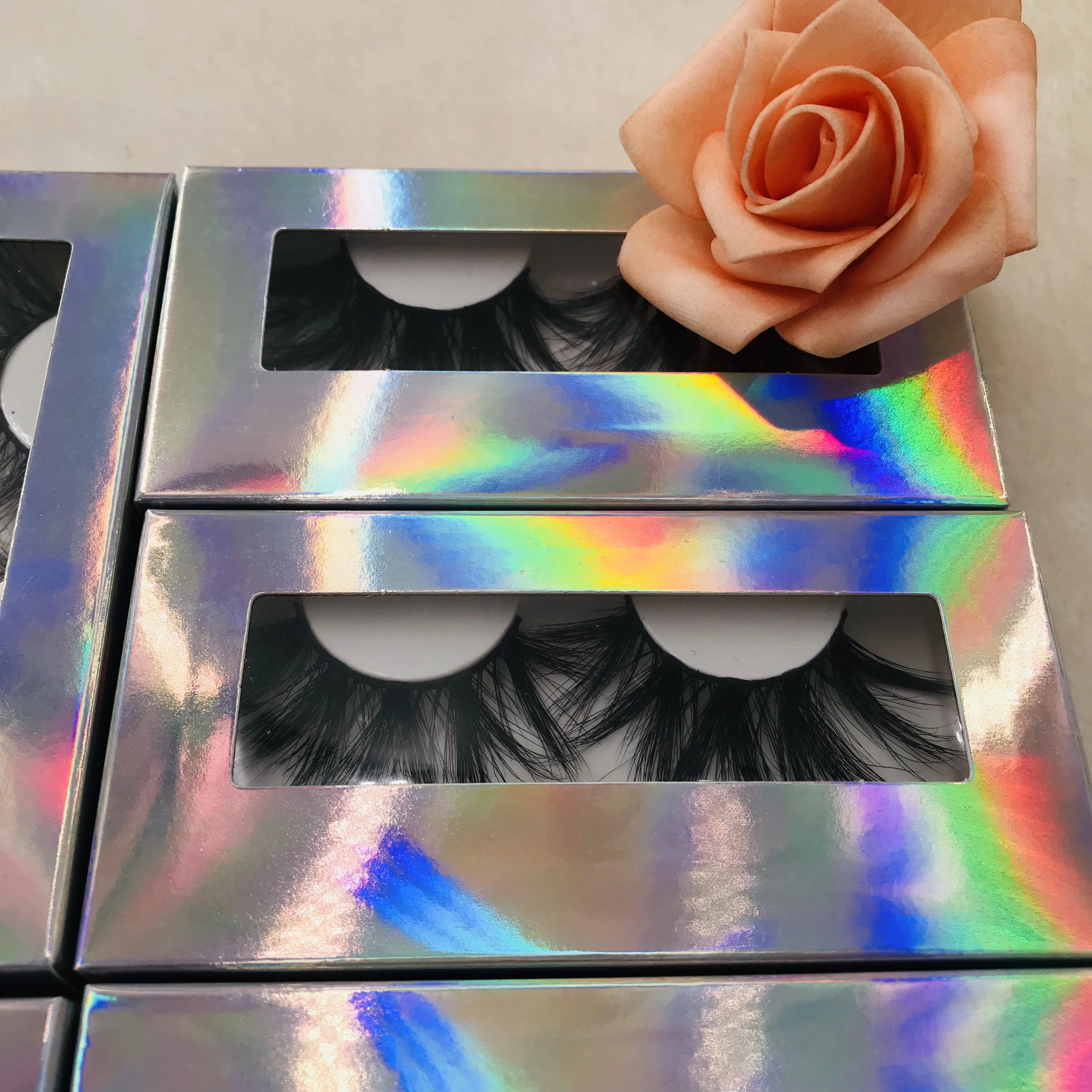 6 парт/лот норковые 5D ресницы пушистые короткие на заказ голографические коробки