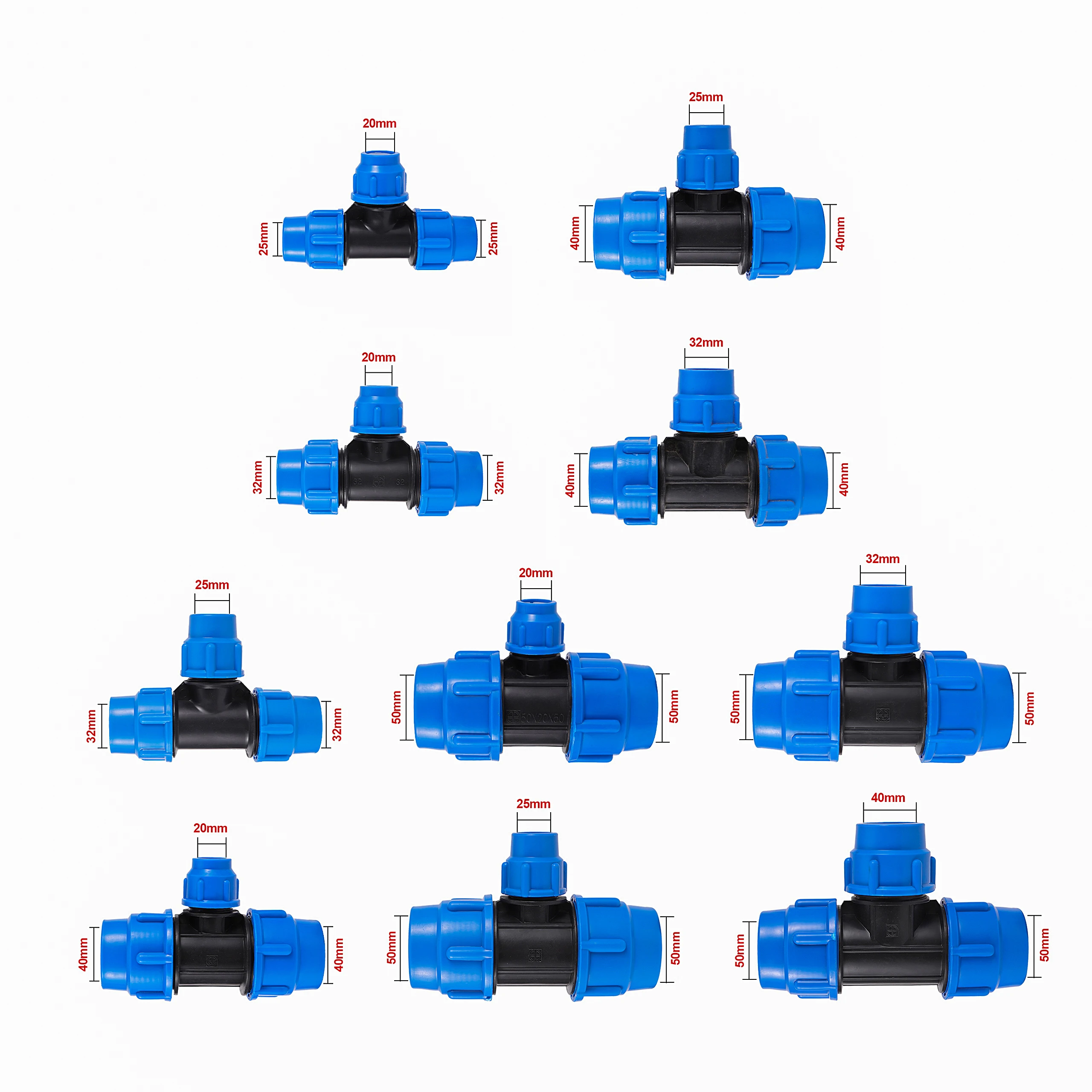 3-Way PE Pipe Reducing Connector 20/25/32/40/50mm PVC Quick Farm Cultivated Field Watering Coupling Tee | Дом и сад