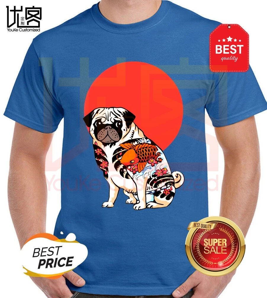 Модные изображением мопса-якудзы Мужская футболка с коротким рукавом