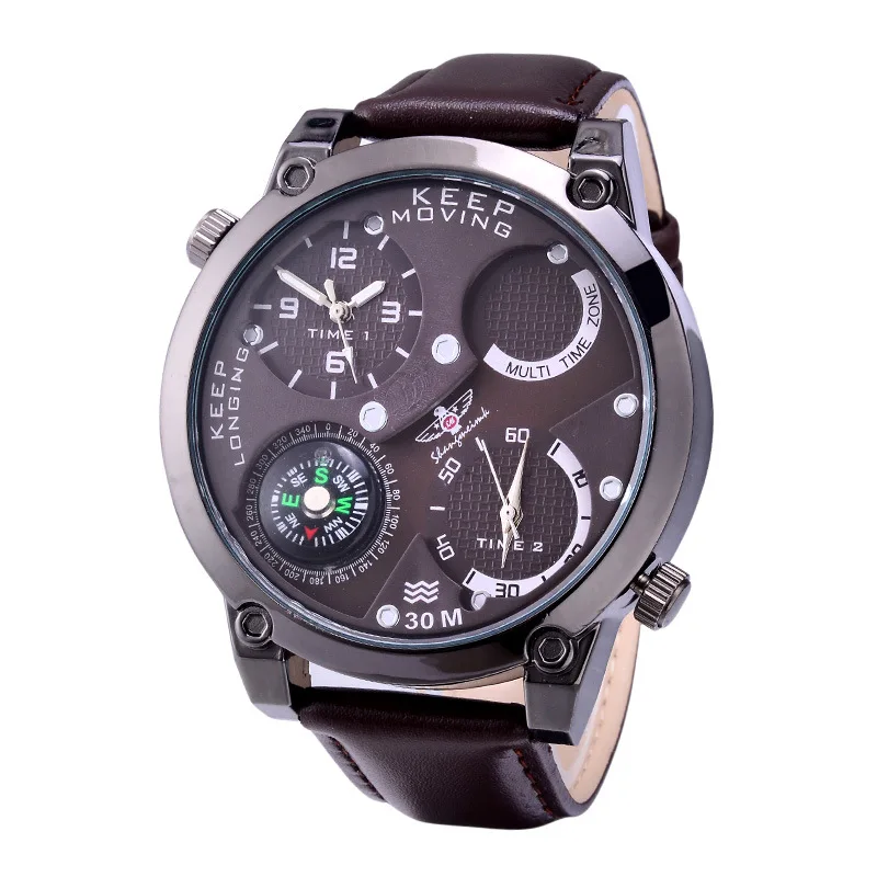 Мужские часы модные повседневные кожаный металлический корпус ремешок