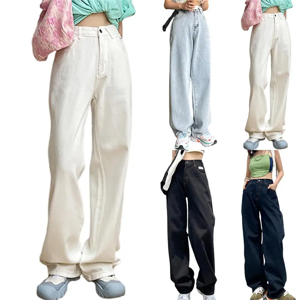 

Summer Wide Leg Solid Jeans Casual Thin Denim Pants Womens Loose Long Trousers