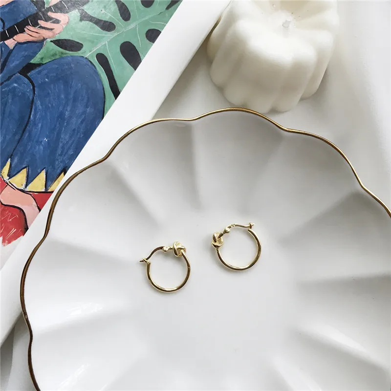 

RUIYI Korean Style Simple Real 925 Sterling Silver Geometric Earrings Women Fashion Irregular Knot Minimalist Gold Stud Earrings
