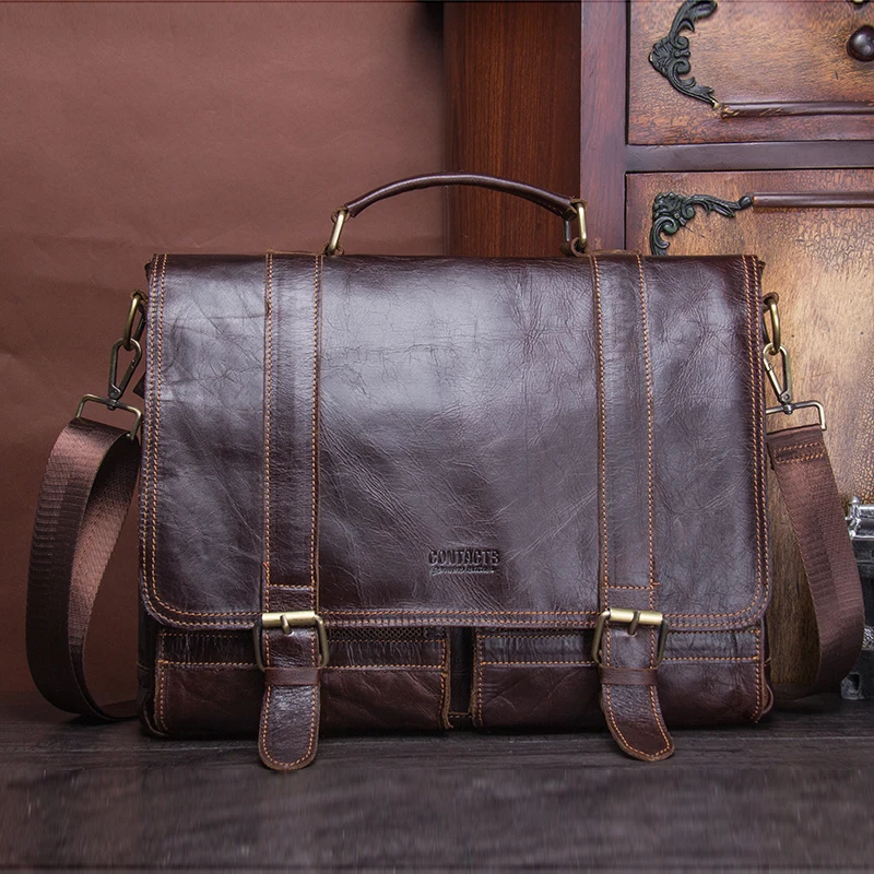 

Men's Briefcase Genuine Leather Business Handbag Laptop Casual Large Shoulder Bag Vintage Messenger Bags Luxury Bolsas