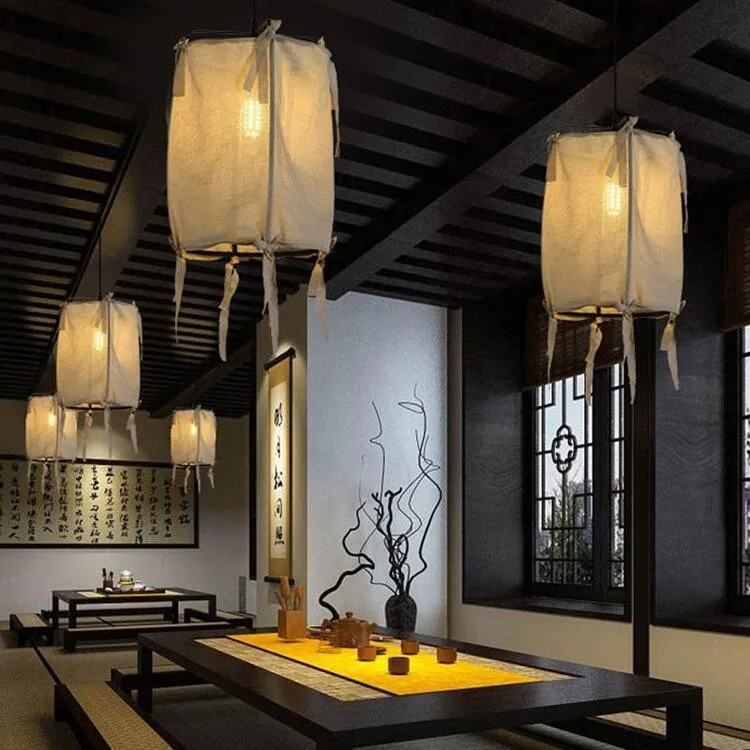 

Country Cloth Hanging Pendant Light Lantern Designer Custom Handmade Cloth Restaurant Linen Drop Pendant Lamp Led Home Deco