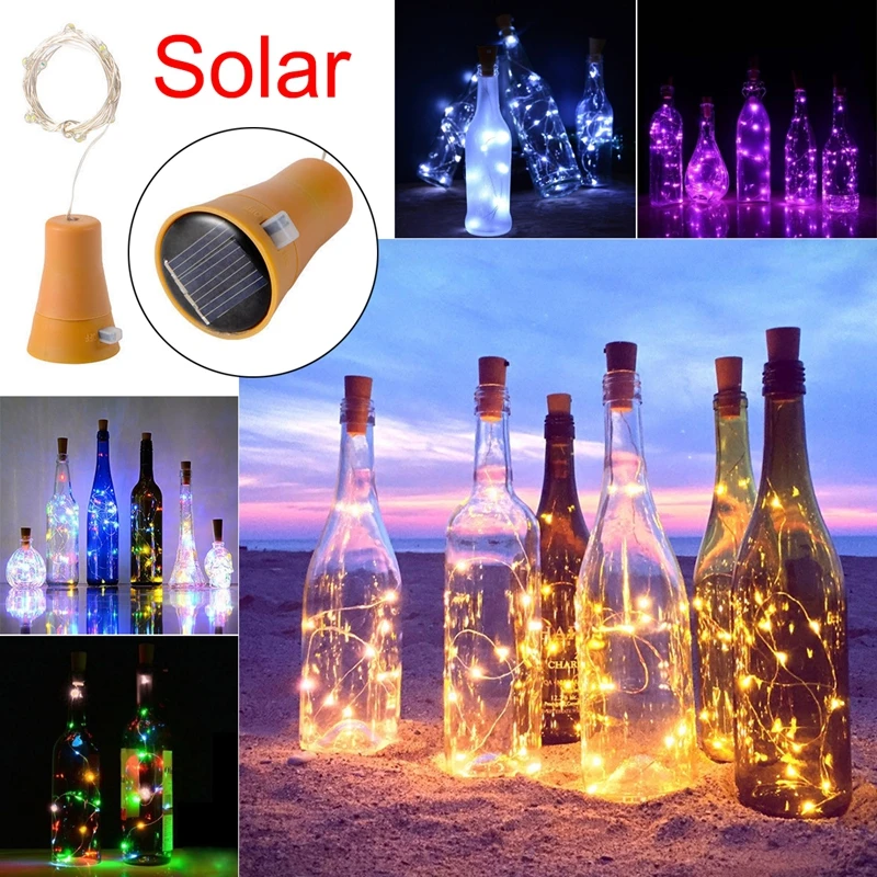 

Promotion! 1PCS Solar 2M LED Cork Shaped 20 LED Night Fairy String Light Kork Solarbetrieben Licht Wine Bottle Lamp Party Celebr