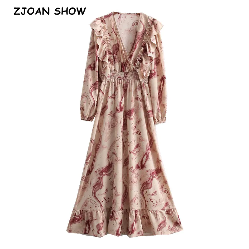 

Женское богемное платье с оборками, розовое длинное облегающее Платье макси с V-образным вырезом и принтом, праздничное платье с эластичным ...