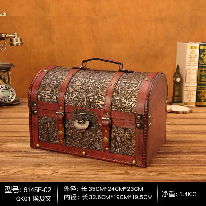 A large retro lock Европейский классический деревянный ящик с замком коробка для хранения антикварный сундук с сокровищами винтажный домашний декор подарочная упаковка коробка органайзер для косметики - Цвет: A large retro lock