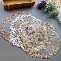 2 pcs white camel soft embroidered flower mesh lace ribbon applique trims for covers curtain home textiles sewing strip fabric