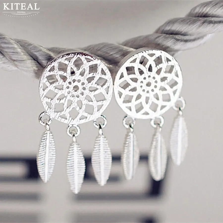 Kiteal 925 штамп Винтажные Ювелирные изделия Посеребренные Серьги Ловец снов модные