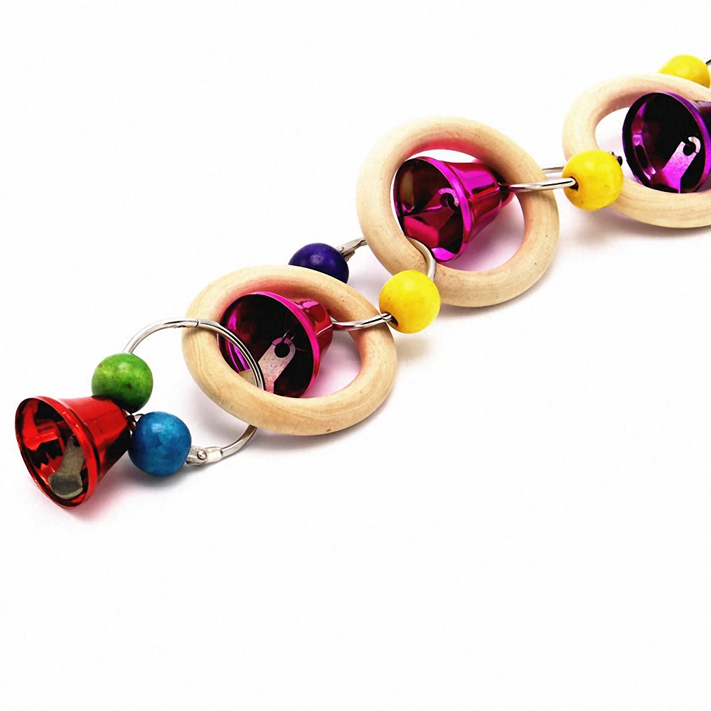 

Wooden Rings Pendant with Bells Pet Bird Chew Toys Parrot Parakeet Hanging Cage Accessories Chewing Bite Toys Bird Supplies