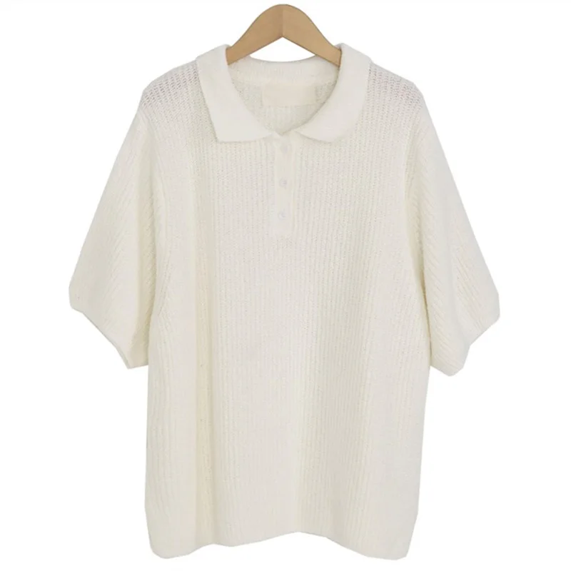 

2020 Women Loose Knitted Sweater French Style Chic Cosy Lapel Half Sleeve Casual Oversized Sweater T07803T