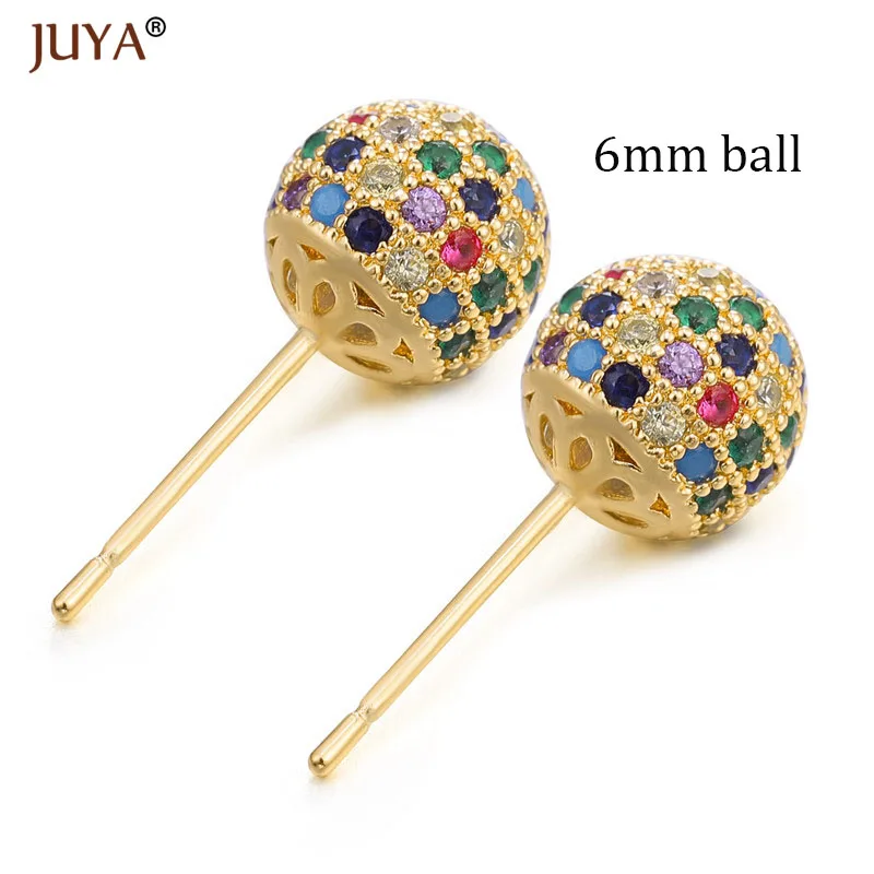 6mm ball gold Корейская мода милые круглые серьги-шарики в стиле диско Роскошные циркониевые стразы серьги-гвоздики для женщин девочек рождественские подарки - Окраска металла: 6mm ball gold