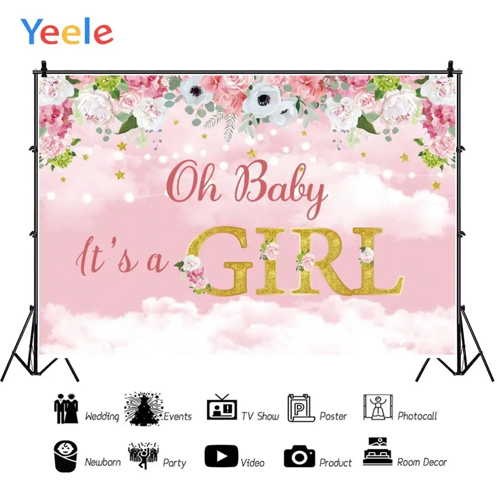 

Yeele Baby Shower Flowers Golden Star Spots Background Photophone Photography Baby Photo Studio for Decoration Customized Size