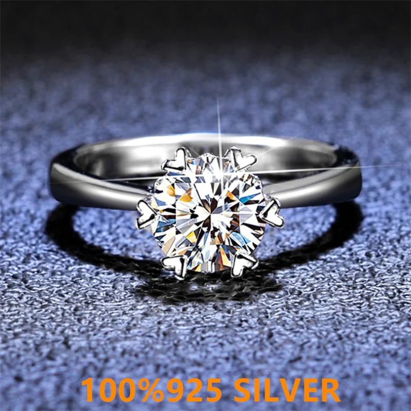 

925 colorfast Sterling Silver women's ring D color Mossan diamond love six claw ring fashion anniversary gift