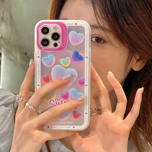 cute love heart laser blu ray korea phone case for iphone 13 12 11 pro max cases x xs max xr 7 8 puls case soft silicone cover free global shipping