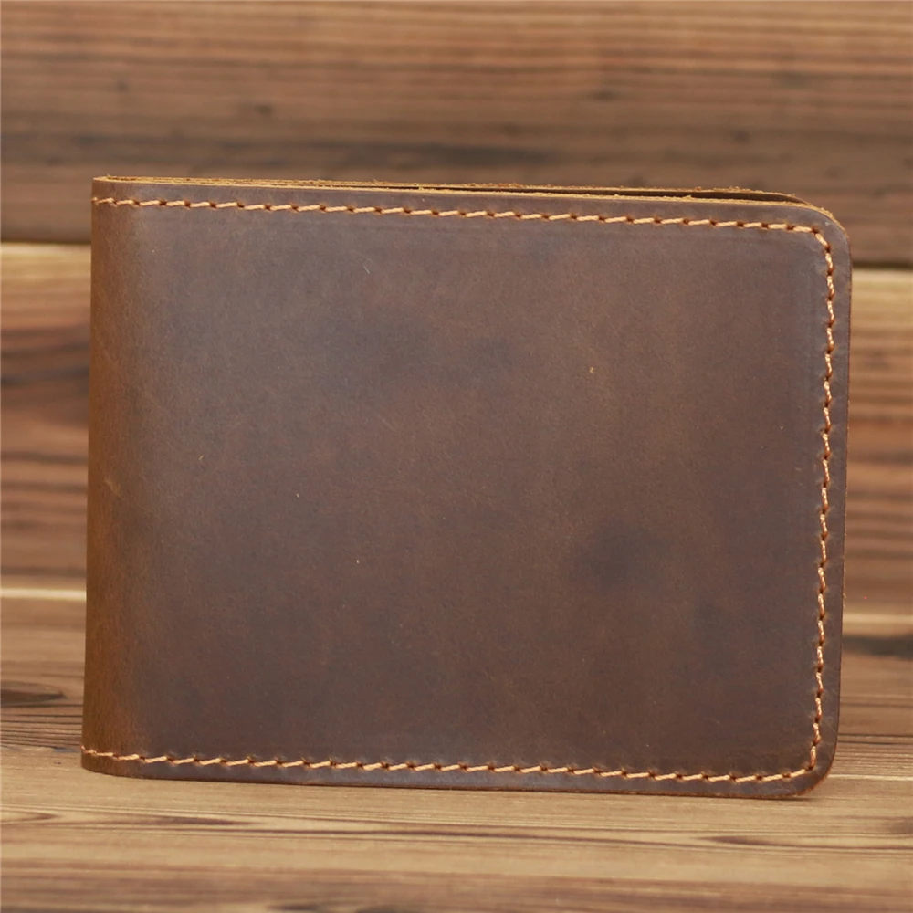 New Arrival Vintage Men's Genuine Leather Credit Card Holder Engraving Small Wallet Money Bag ID Card Case Mini Purse For Male images - 6