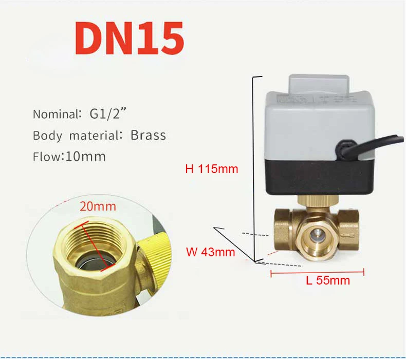 Válvula de Esfera Elétrica, Três Fios, Dois