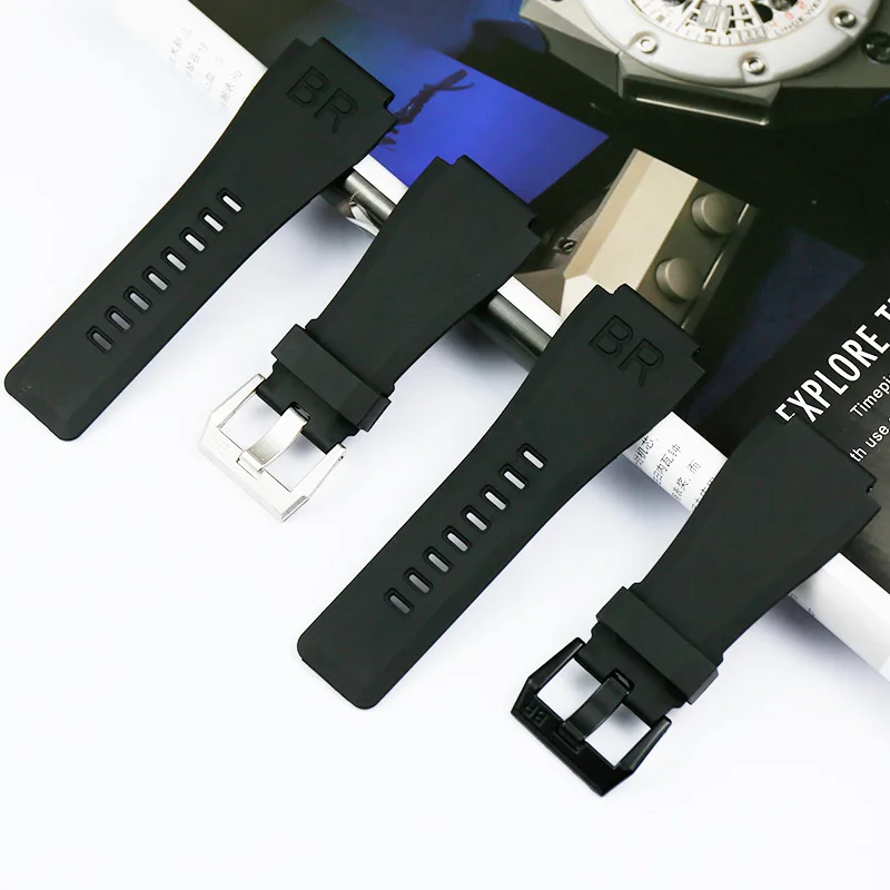 

Ремешок силиконовый для часов Bell & Ross BR01, браслет с выпуклым ртом для мужских часов, часовая цепочка 34x24 мм, аксессуары для часов