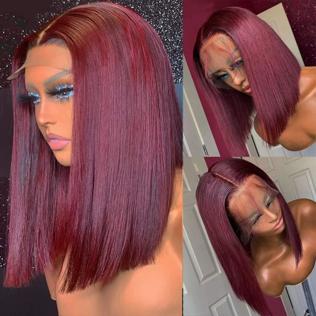 

99J Burgundy Bob Lace Front Wigs Human Hair Short Cut Bob Wig Straight Remy Hair Wig 13x4 Straight Lace Frontal Wig 150%