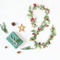 artificial christmas garland wreath frosted berry pinecone xmas home party christmas decoration rattan hanging ornament