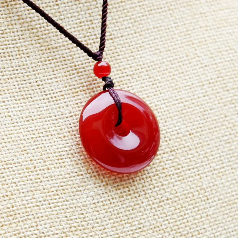 

Red agate safety clasp pendant men's and women's south red jade pendant crystal pith Necklace lovers jewelry