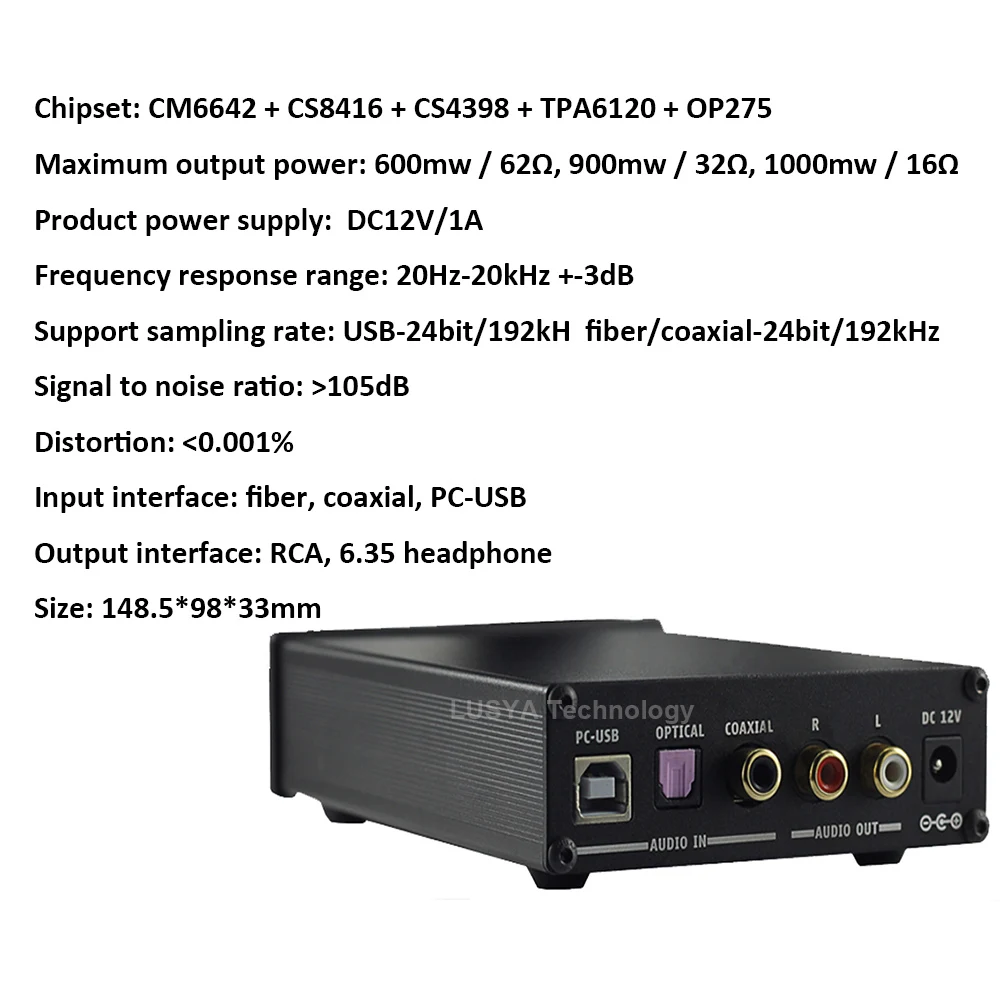 Lusya CS4398 CS8416 Bluetooth 5 0 APTX волоконно коаксиальный USB для аналогового декодирования