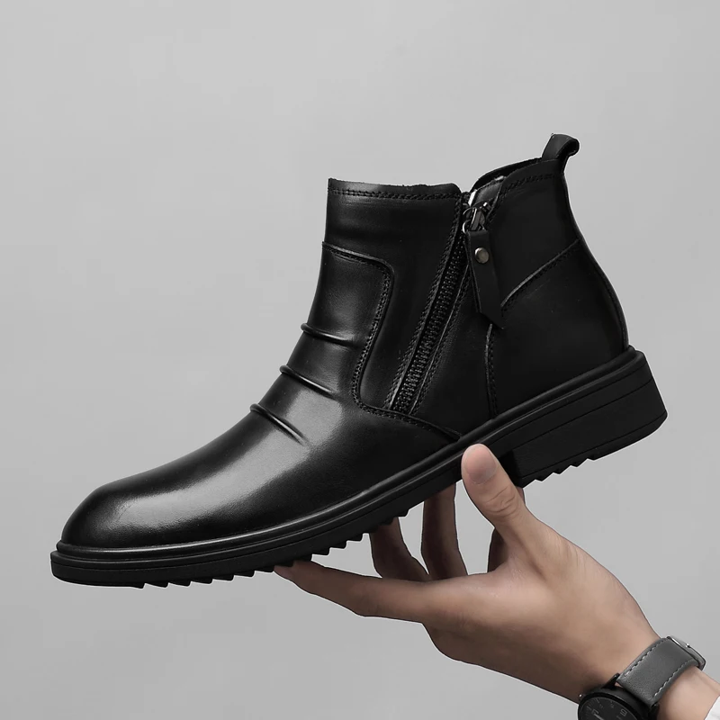 Зимние мужские ботинки из натуральной кожи Мужская водонепроницаемая обувь