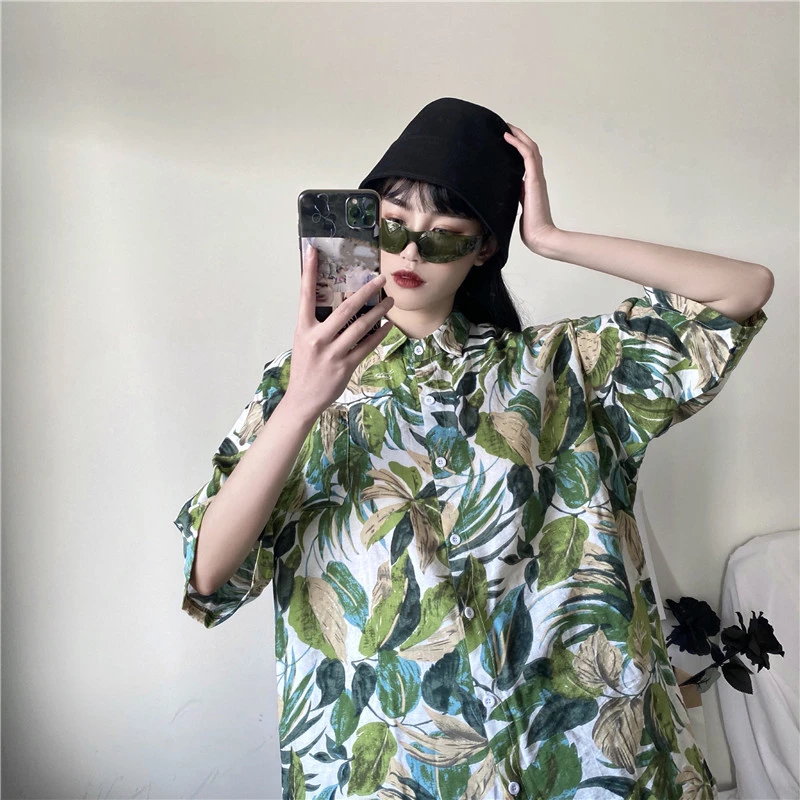 

Женская рубашка с цветочным принтом, свободная рубашка с коротким рукавом в стиле ретро, праздничная рубашка в гонконгском стиле