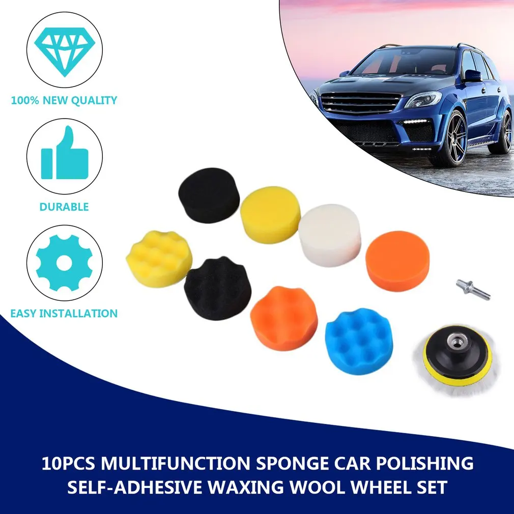 

10Pcs 3 Inch Multifunctionele Golfs Sponsbal Auto Polijsten Beauty Tools Zelfklevende Waxen Wol Wiel Set Kits voor Automotive
